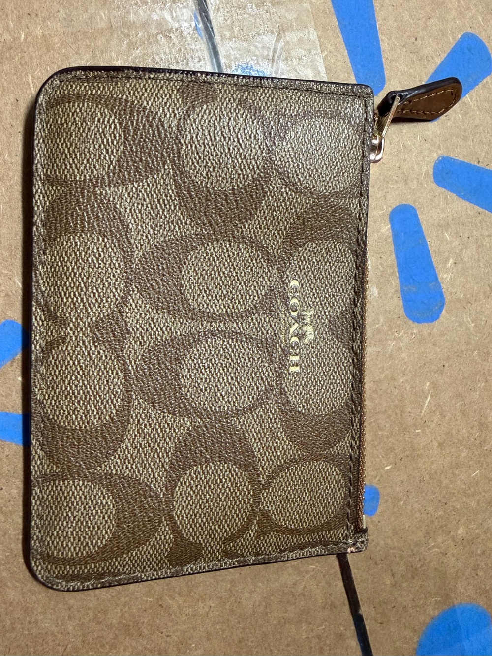 Coach Brown Signature Canvas Zip slim card with Leather Trim